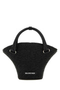 Balenciaga Women Black Straw Mini Beach Handbag