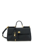 Dolce & Gabbana Women 'My Sicily' Black Medium Handbag With Lock Detail And Adjustable Removable Leather Shoulder Strap For Women