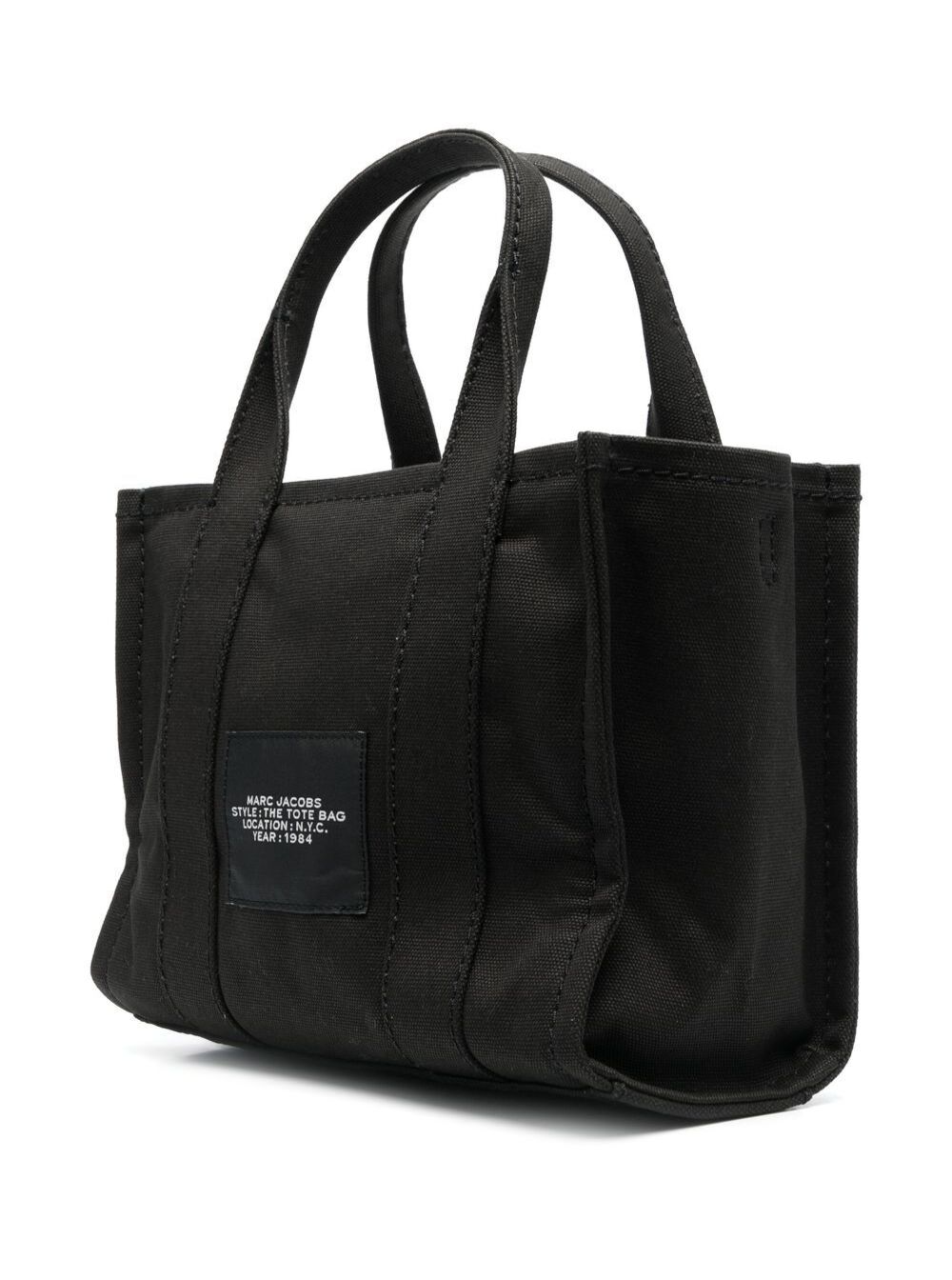 Marc Jacobs Women Handbag 'The Small Tote' With Logo Lettering On The Front In Black Cotton For Women